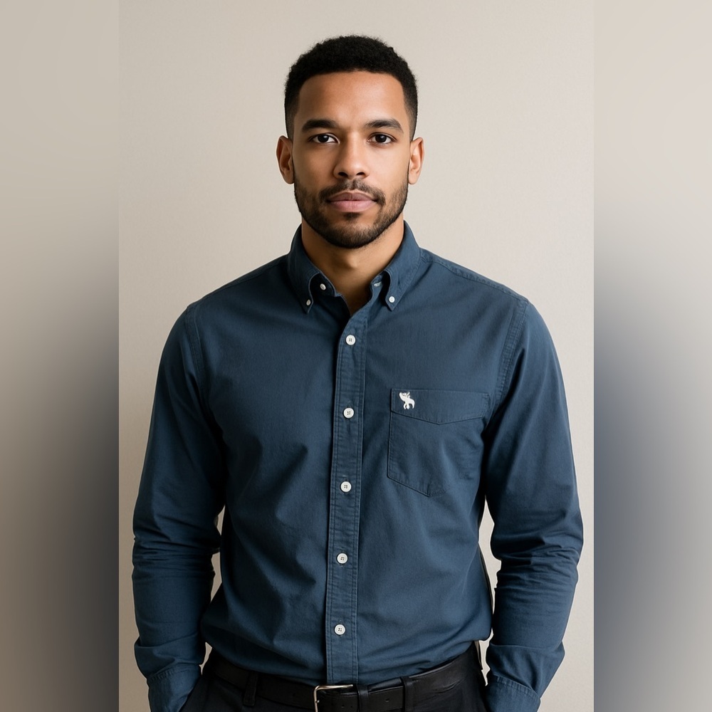 Abercrombie & Fitch Classic Stretch Navy Button Down Men’s Size XL​​​​​​​​​​​​​​